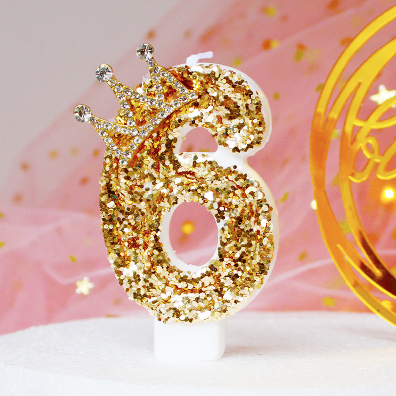 Golden Candle Gradient Color Golden Rhinestone No. 0-9 Candle Birthday Wedding Bachelor Party Decoration High-end Candle
