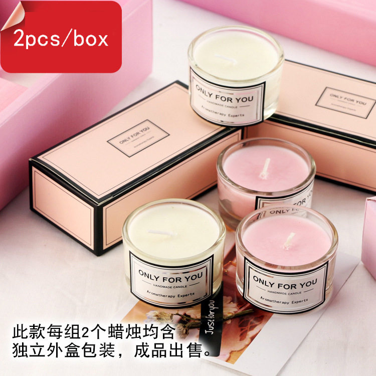2pcs/box Soy Wax Scented Candle Romantic Aromatherapy Candle Glass smokeless Eco-friendly Candle 5*3cm Gift Set
